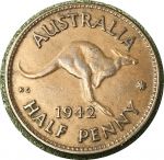 Австралия 1942 г. (m) • KM# 41 • ½ пенни • Георг VI • кенгуру • регулярный выпуск • XF+ ( кат.- $50 )