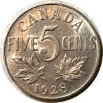 Канада 1928 г. • KM# 29 • 5 центов • Георг V • регулярный выпуск • XF+