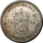 Нидерланды 1922 г. • KM# 160 • ½ гульдена • королева Вильгельмина I • серебро • регулярный выпуск • MS BU
