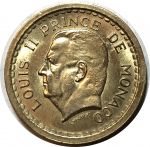 Монако 1945 г. • KM# 121a • 2 франка • Луи II • герб княжества • регулярный выпуск • MS BU-