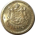 Монако 1945 г. • KM# 121a • 2 франка • Луи II • герб княжества • регулярный выпуск • MS BU