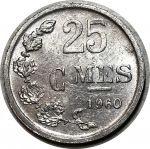 Люксембург 1960 г. • KM# 45a.1 • 25 сантимов • герб княжества • регулярный выпуск • BU-