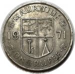 Маврикий 1971 г. • KM# 35.1 • 1 рупия • Елизавета II • герб колонии • регулярный выпуск • VF