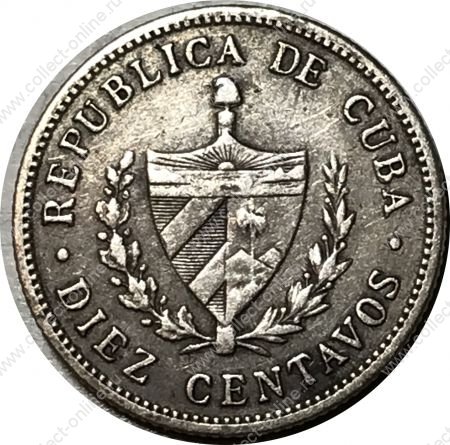 Куба 1915 г. • KM# A12 • 10 сентаво • звезда и герб • (серебро) • регулярный выпуск • XF