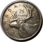 Канада 1951 г. • KM# 44 • 25 центов • Георг VI • олень • серебро • XF-