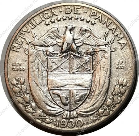 Панама 1930 г. • KM# 11.1 • ¼ бальбоа • Васко де Бальбоа • серебро 6.25 гр. • регулярный выпуск • F-VF