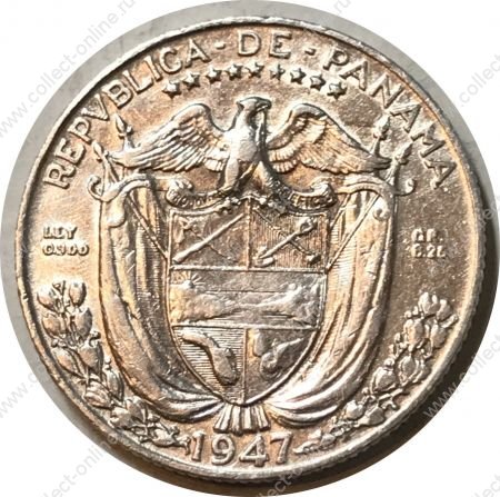 Панама 1947 г. • KM# 11.1 • ¼ бальбоа • Васко де Бальбоа • серебро 6.25 гр. • регулярный выпуск • XF+