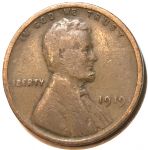 США 1919 г. • KM# 132 • 1 цент • "пшеничный" цент • Авраам Линкольн • регулярный выпуск • F-