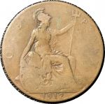 Великобритания 1912 г. • KM# 810 • 1 пенни • Георг V • "Британия" с трезубцем • регулярный выпуск • VG
