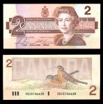 Канада 1986 г. • P# 94c • 2 доллара • Елизавета II • воробьи • регулярный выпуск • Bonin-Thiessen • UNC пресс