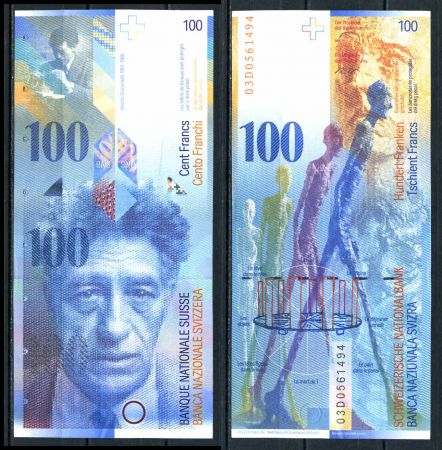 Швейцария 20003 г. • P# 72f • 100 франков • Альберто Джакометти • регулярный выпуск • UNC пресс