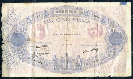 Франция 1932 г. (3.11) • P# 66l • 500 франков • регулярный выпуск • VG-