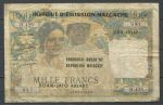 Мадагаскар 1952 г. (1961) • P# 54 • 1000 франков • надпечатка на № 48 • редкая!! VG*