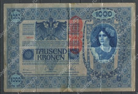 Австрия 1919 г. • P# 59 • 1000 крон • надпечатка "Deutschosterreich" • регулярный выпуск • F-VF