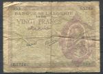 Алжир 1945 г. (3-4) • P# 92b • 20 франков • девушка • дети • регулярный выпуск • VG