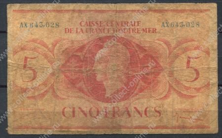 Французская Экваториальная Африка 1944 г. • P# 15b • 5 франков • регулярный выпуск • VG+