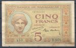 Мадагаскар 1937 г. • P# 35 • 5 франков • богиня Юнона • регулярный выпуск • F+