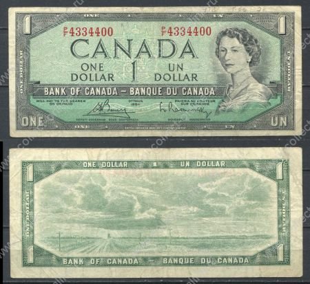Канада 1954 г. (1972-1973) • P# 75c • 1 доллар • Елизавета II • Bouey-Rasminsky • регулярный выпуск • F-VF