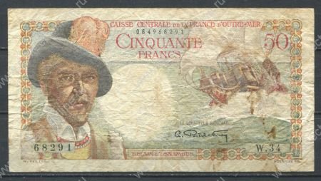 Французская Экваториальная Африка 1947 г. • P# 21 • 50 франков • парусник • регулярный выпуск • F
