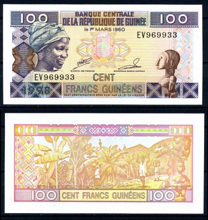 Гвинея 1998 г. • P# 35 • 100 франков • сбор урожая • регулярный выпуск • UNC пресс