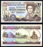Фолклендские острова 1984 г. • P# 15 • 20 фунтов • Елизавета II • регулярный выпуск • UNC пресс ( кат. - $155 )