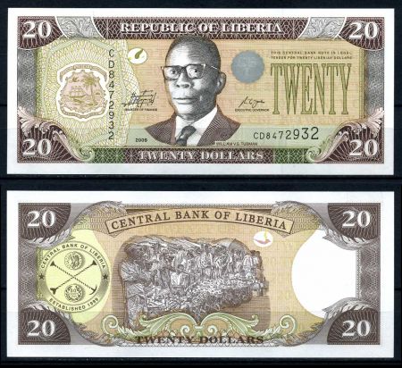 Либерия 2009 г. • P# 28e • 20 долларов • Уильям Табмен • регулярный выпуск • UNC пресс ( кат. - $ 5 )