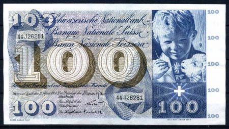 Швейцария 1964 г. • P# 49f • 100 франков • мальчик • регулярный выпуск • XF-