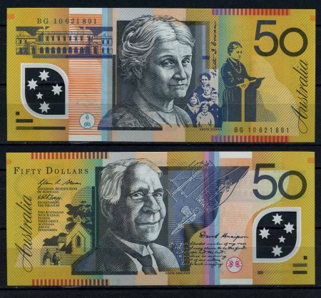 Австралия 2010 г. • P# 60g • 50 долларов • Дэвид Юнайпон • Эдит Коуэн • регулярный выпуск • UNC пресс