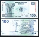Демократическая Республика Конго 2007 г. • P# 98 • 100 франков • слон • регулярный выпуск • UNC пресс