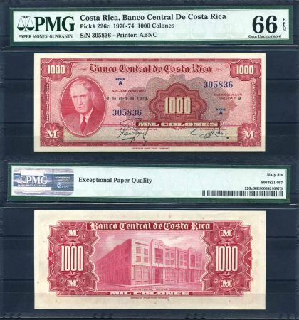 Коста Рика 1973 г. P# 226c • 1000 колонов • Хулио Пена • регулярный выпуск • UNC пресс PMG EPQ-66 ( кат. - $400 )
