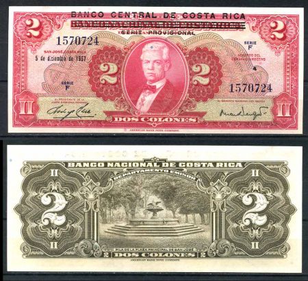 Коста Рика 1967 г. P# 235 • 2 колона • надпечатка "Центральный Банк Коста Рики" • регулярный выпуск • UNC пресс
