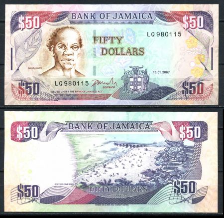 Ямайка 2007 г. P# 83e • 50 долларов • Пляж Доктор-Кейв • регулярный выпуск • UNC пресс