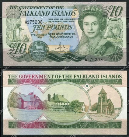 Фолклендские острова 1986 г. • P# 14 • 10 фунтов • Елизавета II • регулярный выпуск • UNC пресс