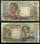 Таити 1951 г.(1963) • P# 21c • 20 франков • Банк Индокитая • регулярный выпуск • F-VF