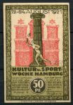 Гамбург 1921 г. • 50 пфеннигов • Неделя спорта и культуры • вид на город • UNC пресс