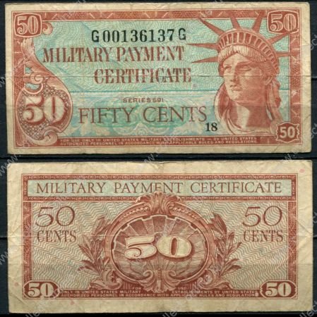 США 1961 - 1964 гг. • P# M46 • 50 центов • серия 591 • Статуя Свободы • армейский чек • F+ ®