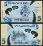 Соломоновы о-ва 2019 г. • P# • 5 долларов • герб • традиционная рыбалка с копьями • регулярный выпуск(пластик) • UNC пресс