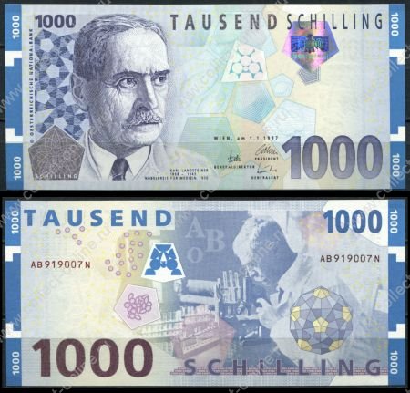 Австрия 1997 г. • P# 155 • 1000 шиллингов • Карл Ландштейнер • регулярный выпуск • UNC пресс люкс!