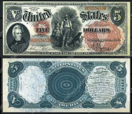 США 1875 г. A P# 159 • 5 долларов • президент Эндрю Джексон • копия • UNC пресс