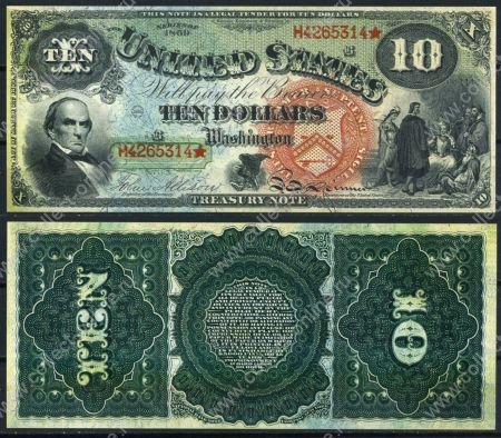 США 1869 г. P# 147 • 10 долларов • Даниел Уэбстер • копия • UNC пресс