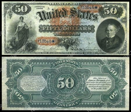 США 1869г. P# 149 • 50 долларов • Генри Клей • копия • UNC пресс