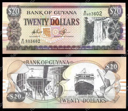 Гайана 1996 г. (2009) • P# 30e • 20 долларов • водопад • океанский круизный лайнер • регулярный выпуск • UNC пресс