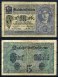 Германия 1917 г. • P# 56b • 5 марок • девушка • регулярный выпуск • F-VF