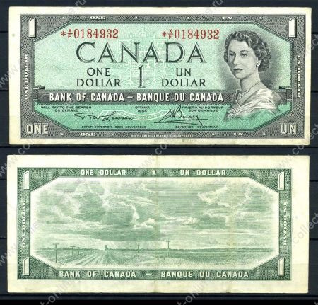 Канада 1954 г. (1973-1974) • P# 75d • 1 доллар • Елизавета II • серия замещения * X/F • регулярный выпуск • XF-