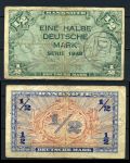 Германия • ФРГ 1948 г. • P# 1b • ½ марки • штамп B • регулярный выпуск • F+