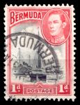 Бермуды 1938-1952 гг. • Gb# 110 • 1 d • Георг VI основной выпуск • парусник в порту Гамильтона • Used F-VF