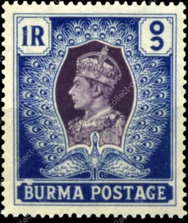 Бирма 1938-1940 гг. • Gb# 30 • 1 R. • Георг VI • основной выпуск • MNH OG VF ( кат.- £ 4 )
