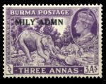 Бирма 1945 г. • Gb# 43 • 3 a. • Британская военная администрация • надпечатка • слон за работой • MNH OG XF