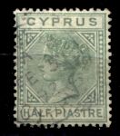 Кипр 1892-1894 г. • Sc# 19(Gb# 31) • ½ pi. • Королева Виктория • в.з. "CA" (клише - тип II) • стандарт • Used F-VF ( кат.- £2.75 )
