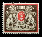 Данциг 1923 г. • Mi# 145• 1000 M. • в.з. - 3Y • герб города и львы • стандарт • MNH OG XF ( кат.- € 1.00 )